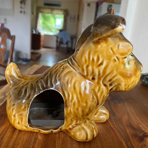 Gold Castle Porcelain Terrier Scotty Ceramic DOG Tea Candle Incense Holder Brown - Picture 4 of 10